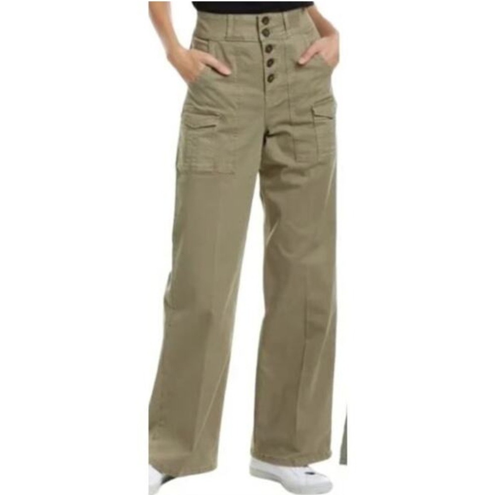 FRAME Women High Rise Wide Leg Cargo Pants Washed Olive Green SWLTR999 Size 29